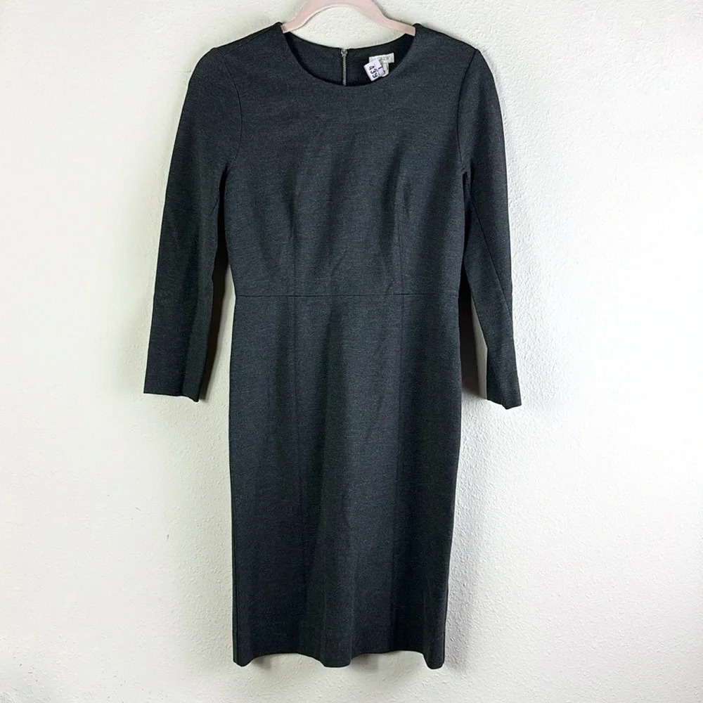 J. Crew Charcoal Grey 3/4 Sleeve Dress knee length Jewel neck size 00